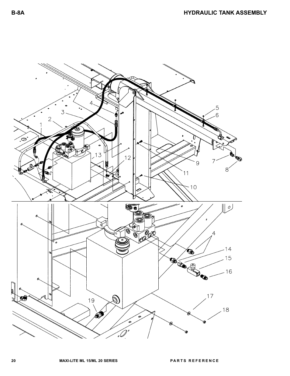 Hydraulic tank assembly b-8a | Allmand Brothers ML15-20 LD User Manual | Page 20 / 121