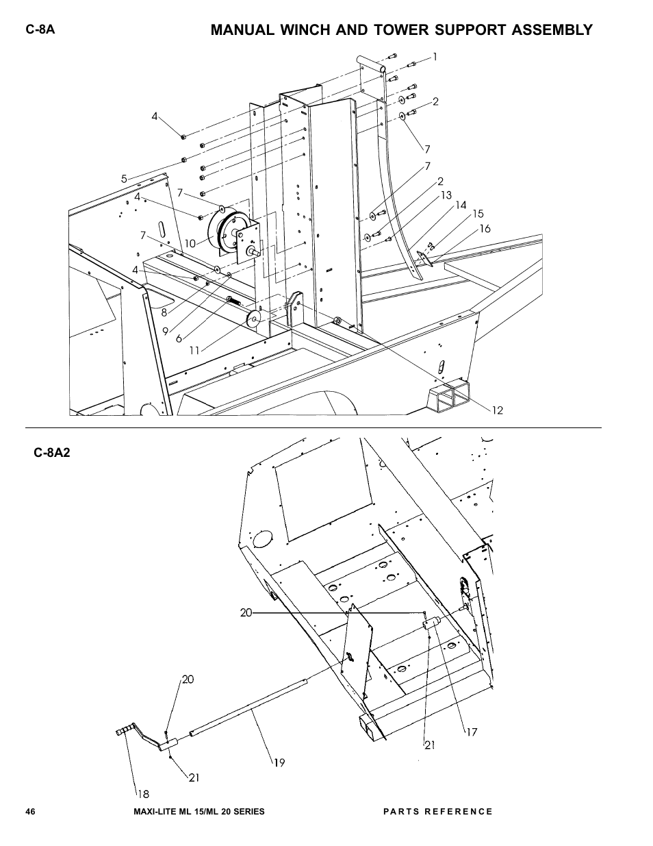Manual winch and tower support assembly | Allmand Brothers ML15-20 LD User Manual | Page 46 / 121