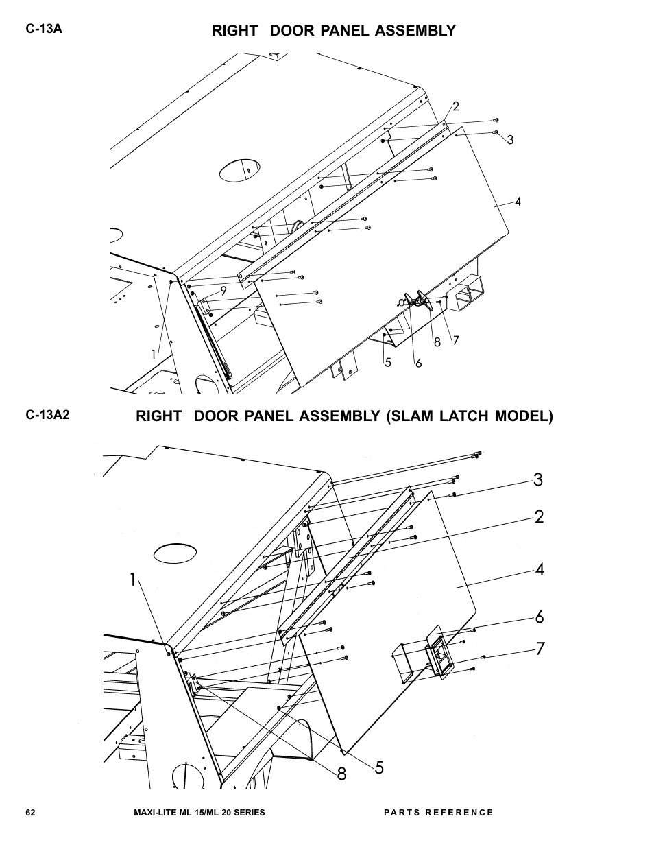 Right door panel assembly, Right door panel assembly (slam latch model) | Allmand Brothers ML15-20 LD User Manual | Page 62 / 121
