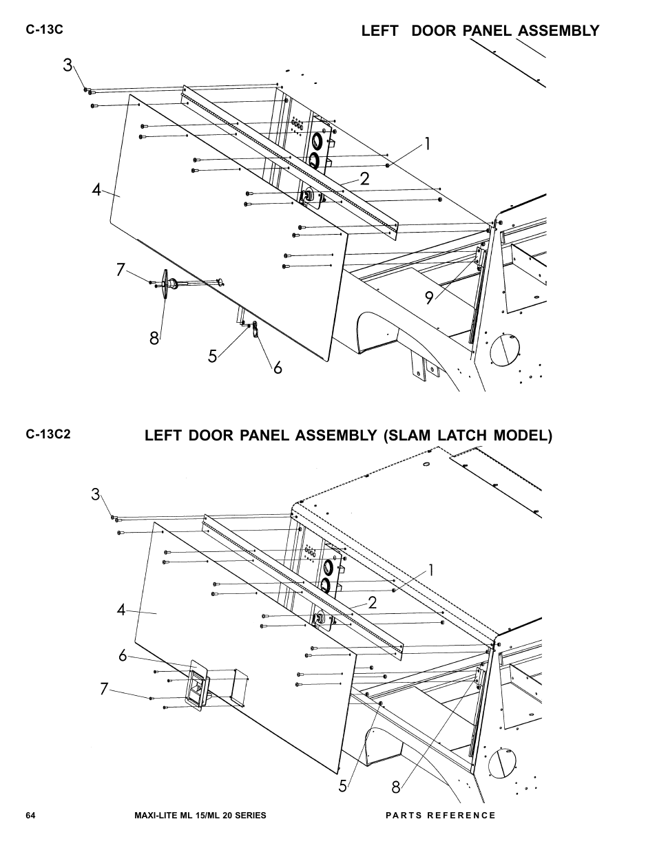 Left door panel assembly, Left door panel assembly (slam latch model) | Allmand Brothers ML15-20 LD User Manual | Page 64 / 121