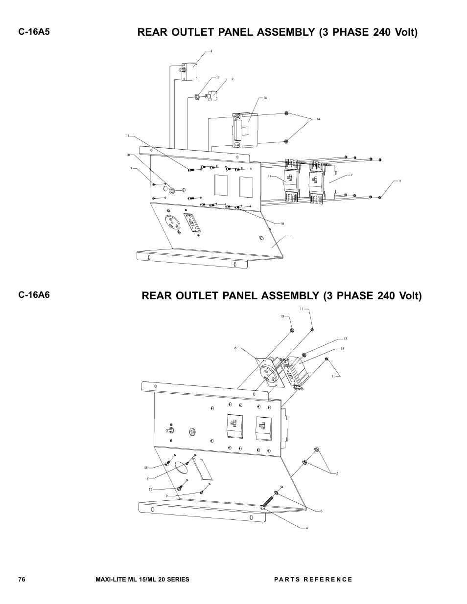 Rear outlet panel assembly (3 phase 240 volt) | Allmand Brothers ML15-20 LD User Manual | Page 76 / 121