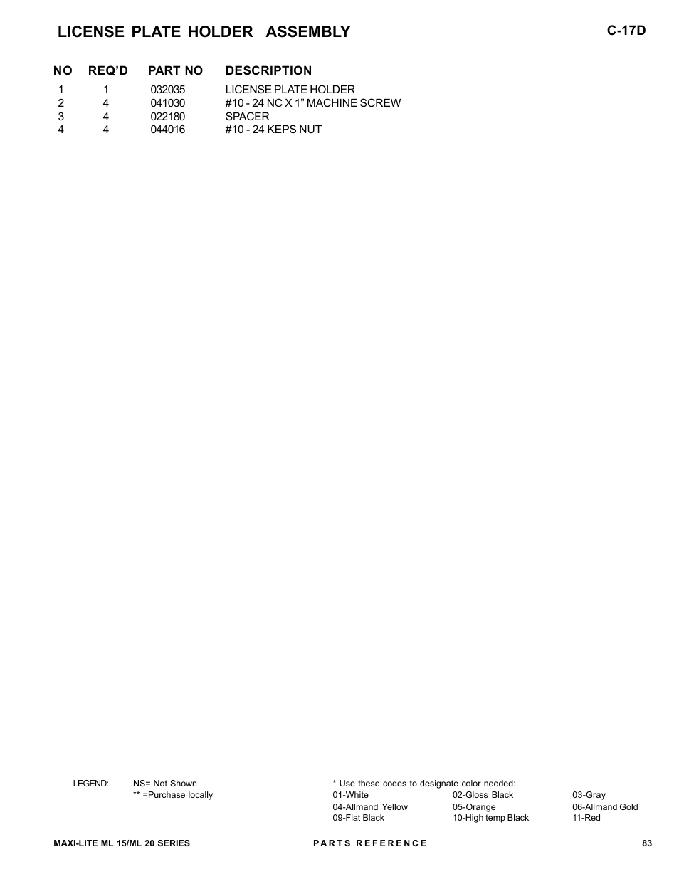 License plate holder assembly, C-17d | Allmand Brothers ML15-20 LD User Manual | Page 83 / 121