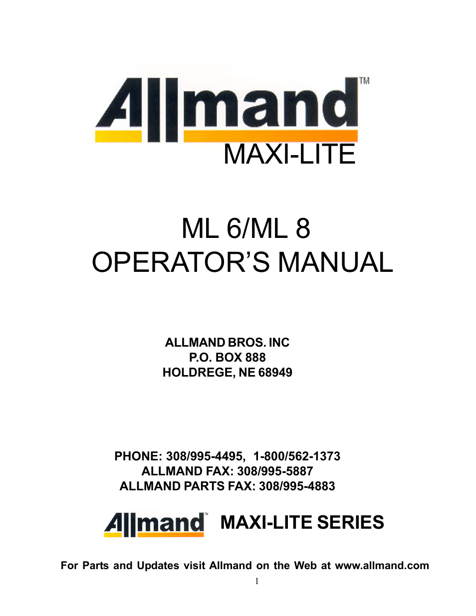 Allmand Brothers ML6-8 LD User Manual | 28 pages