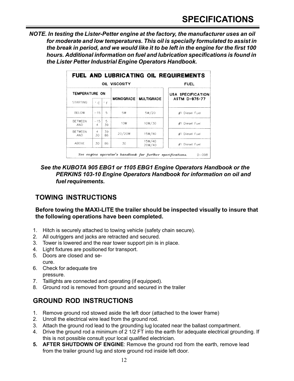 Specifications | Allmand Brothers ML6-8 LD User Manual | Page 12 / 28