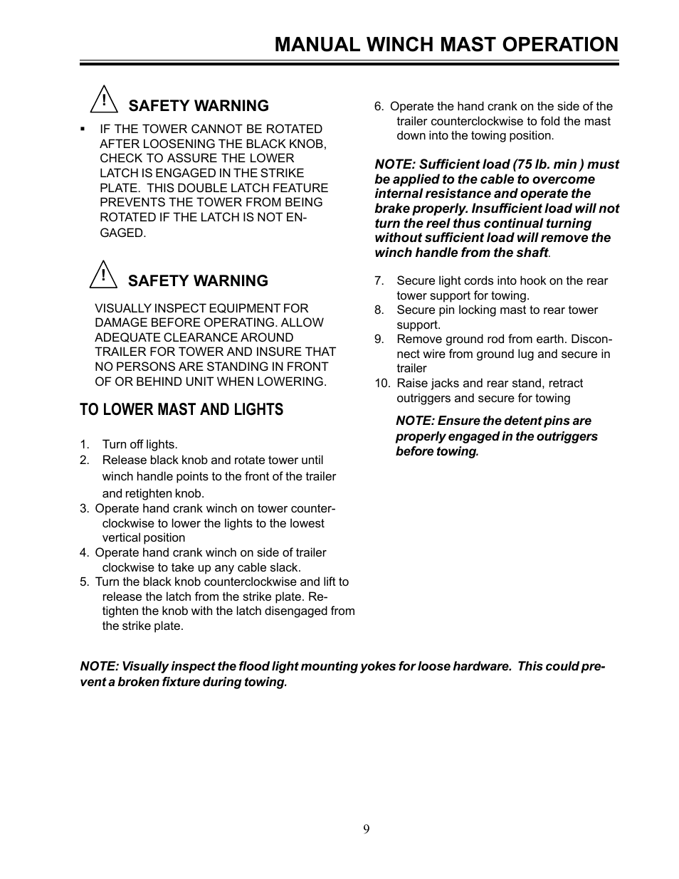 Manual winch mast operation | Allmand Brothers ML6-8 LD User Manual | Page 9 / 28