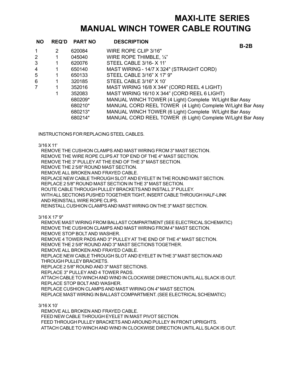 Maxi-lite series, Manual winch tower cable routing | Allmand Brothers ML6-8 LD User Manual | Page 9 / 87