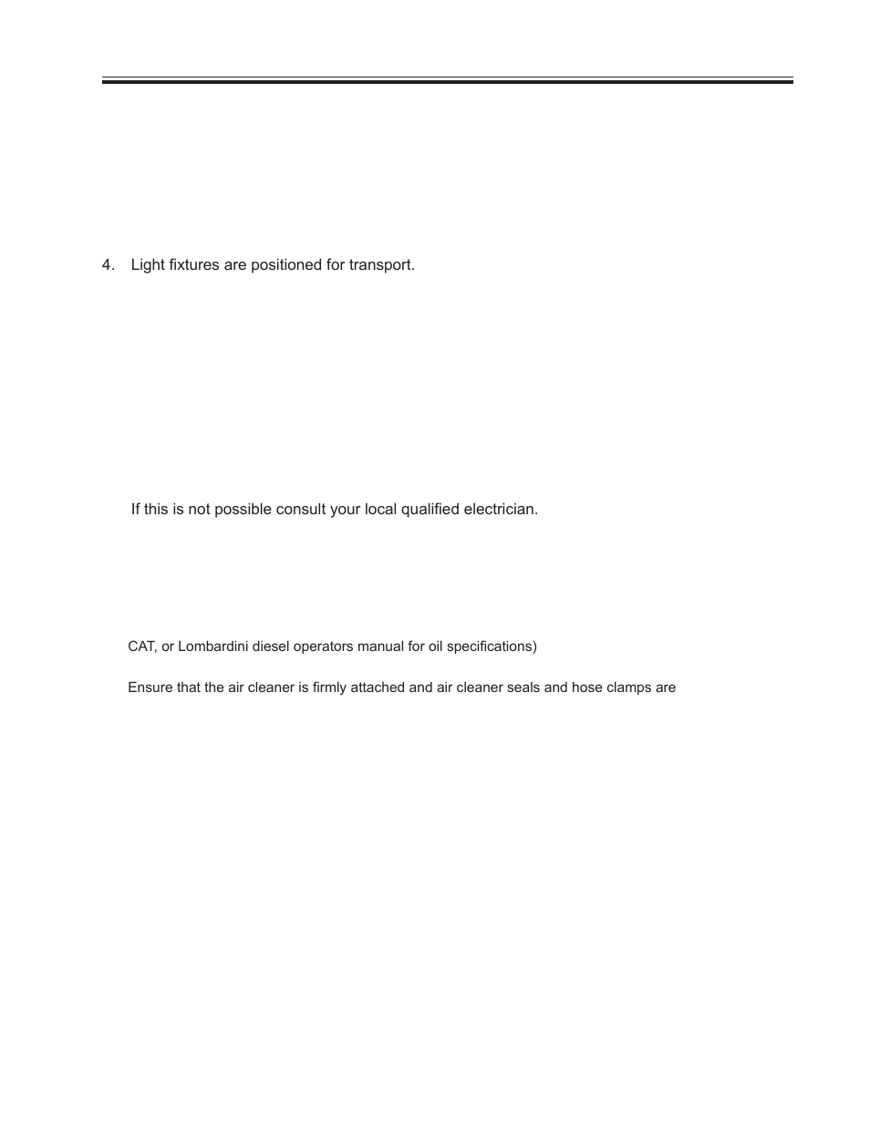 Towing and starting instructions, Towing instructions, Ground rod instructions | Allmand Brothers VSERIES HYDRAULIC User Manual | Page 11 / 26