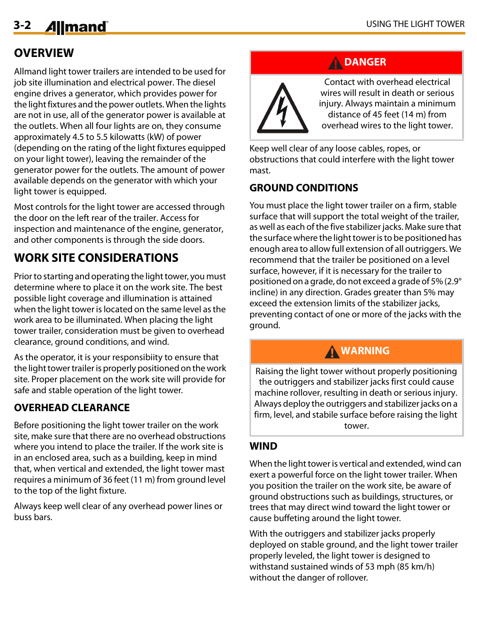 Overview, Work site considerations | Allmand Brothers MAXI LITE II User Manual | Page 27 / 80