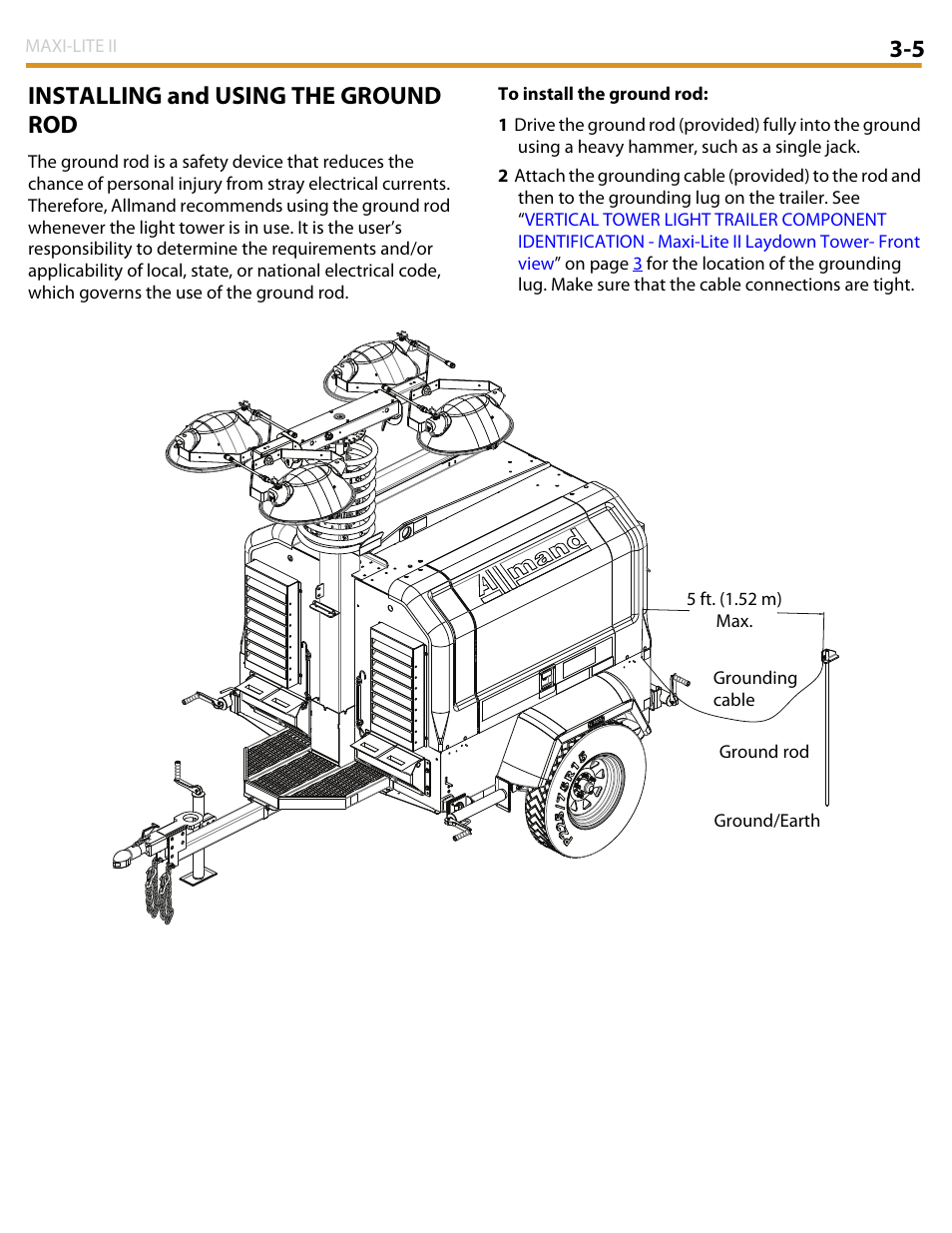 5 installing and using the ground rod | Allmand Brothers MAXI LITE II User Manual | Page 30 / 80