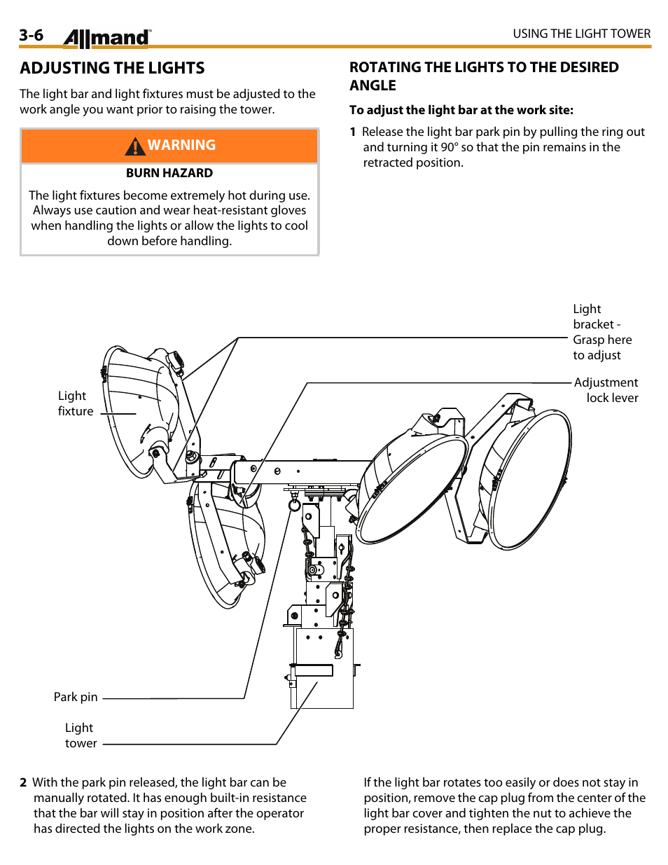 Adjusting the lights | Allmand Brothers MAXI LITE II User Manual | Page 31 / 80