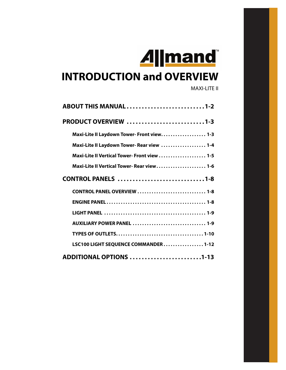 Introduction and overview | Allmand Brothers MAXI LITE II User Manual | Page 4 / 80
