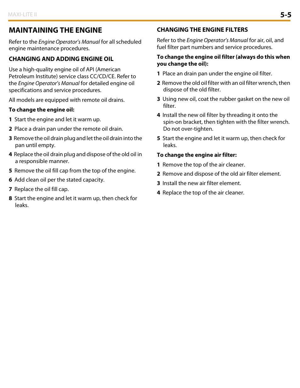 5 maintaining the engine | Allmand Brothers MAXI LITE II User Manual | Page 50 / 80
