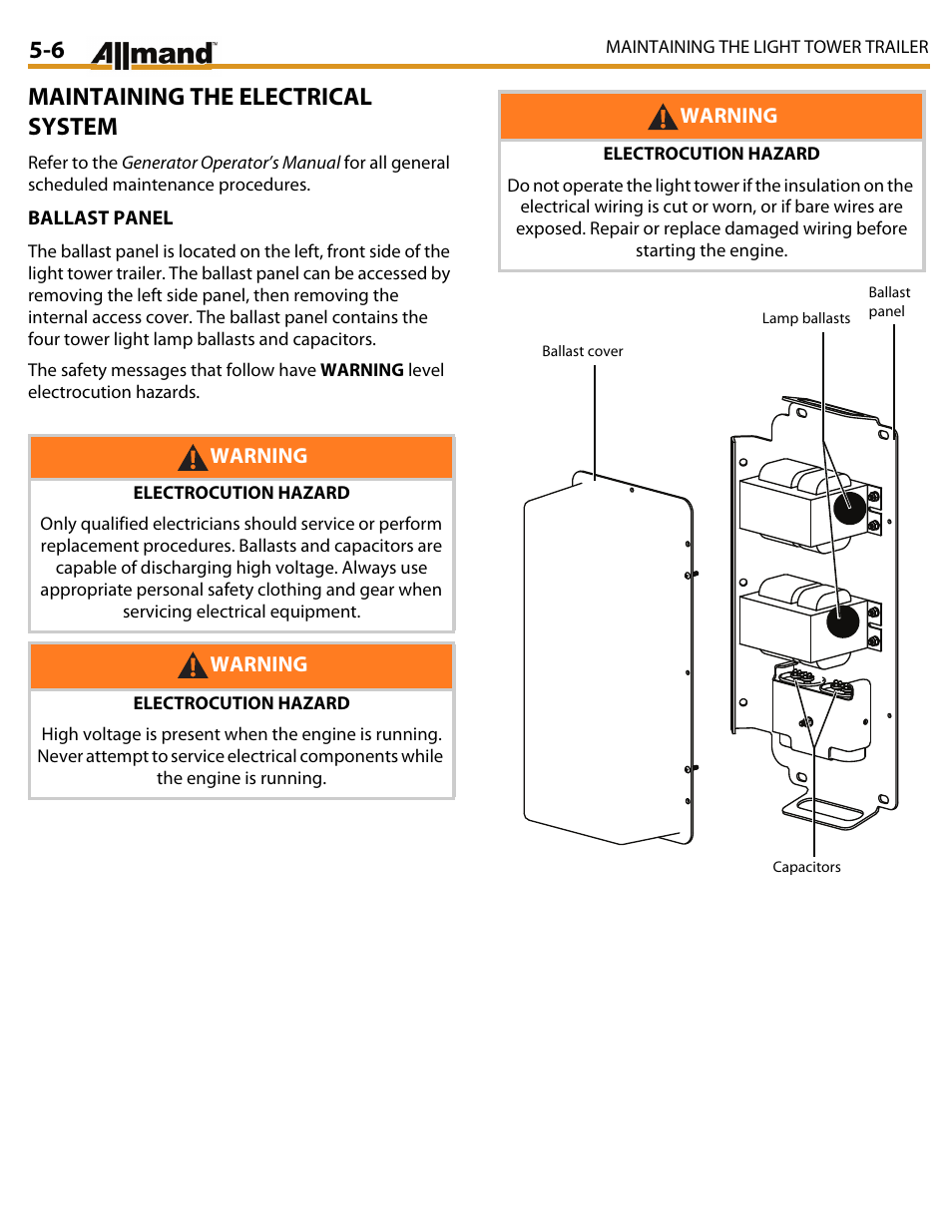 Maintaining the electrical system | Allmand Brothers MAXI LITE II User Manual | Page 51 / 80