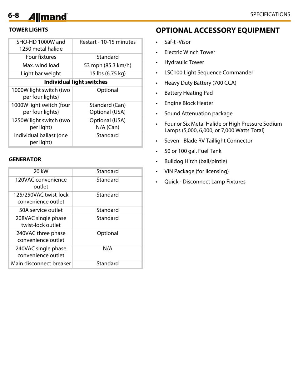 Optional accessory equipment | Allmand Brothers MAXI LITE II User Manual | Page 65 / 80