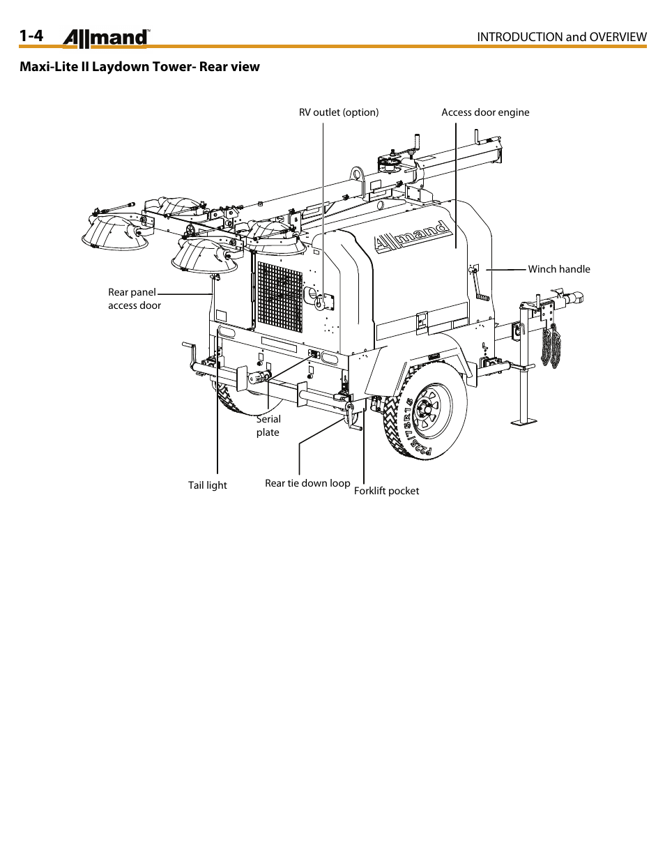 Maxi-lite ii laydown tower- rear view | Allmand Brothers MAXI LITE II User Manual | Page 7 / 80