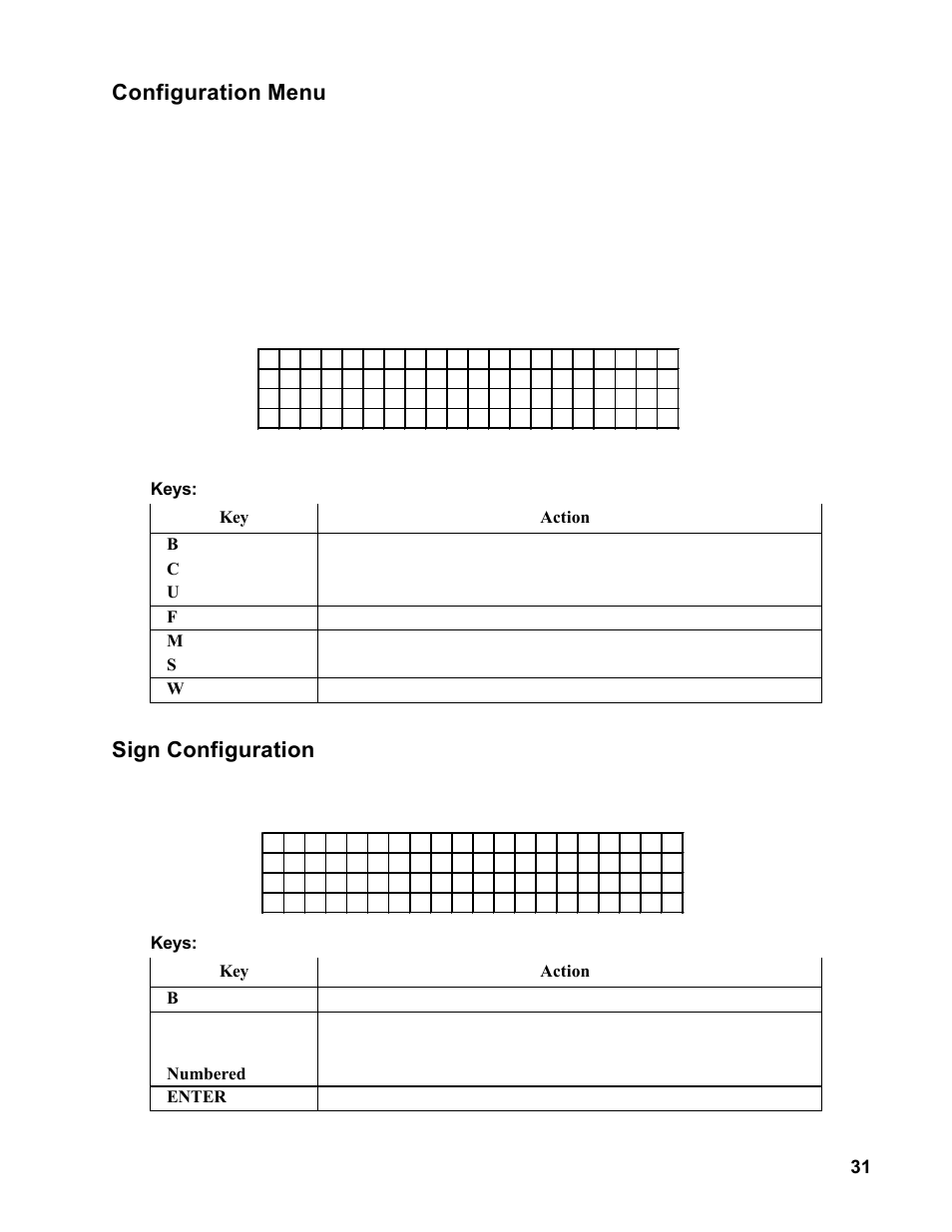 Configuration menu, Sign configuration | Allmand Brothers MB 6200 User Manual | Page 31 / 76