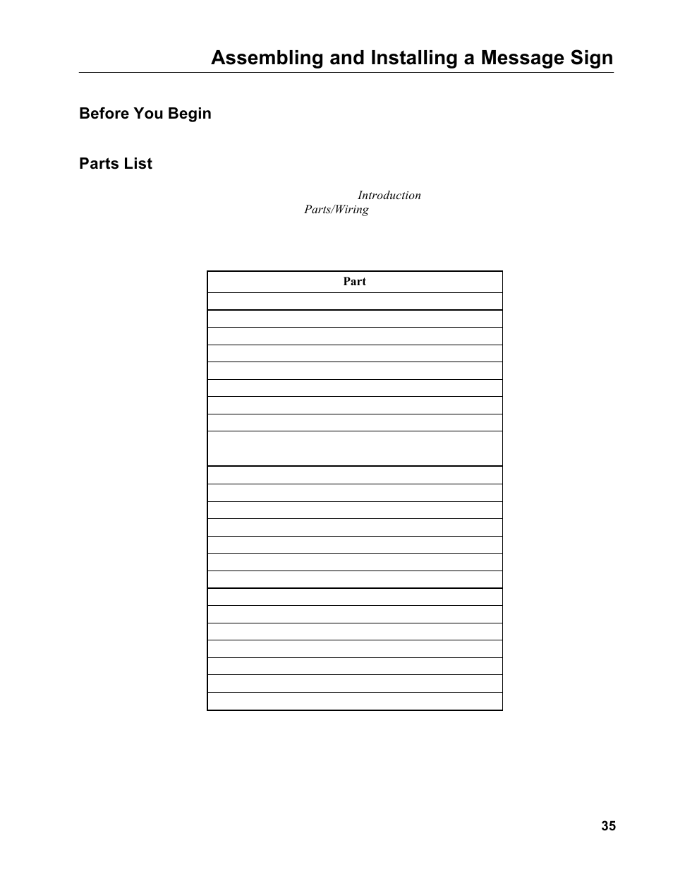 Assembling and installing a message sign, Before you begin, Parts list | Allmand Brothers MB 6200 User Manual | Page 35 / 76