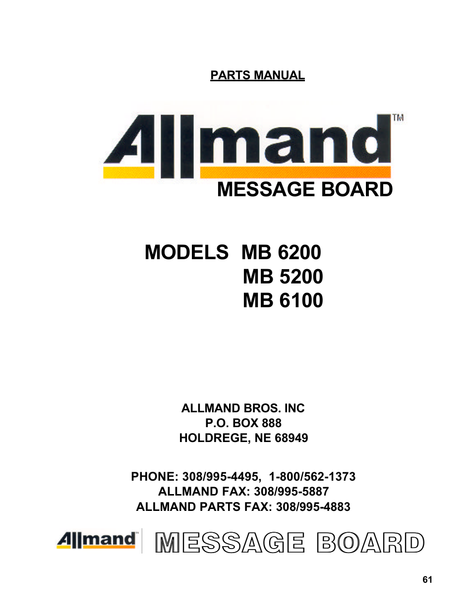 Message board | Allmand Brothers MB 6200 User Manual | Page 61 / 76