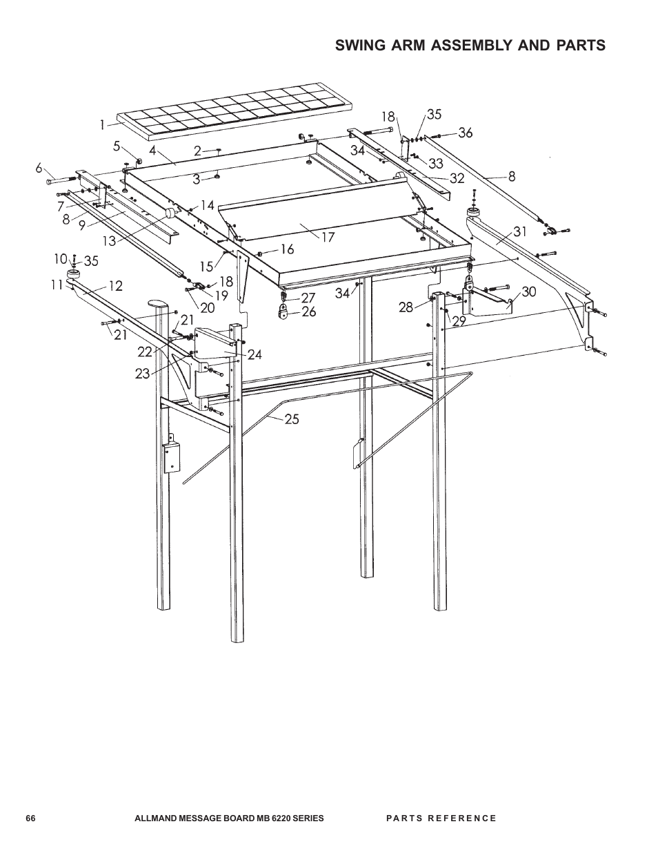 Swing arm assembly and parts | Allmand Brothers MB 6200 User Manual | Page 66 / 76