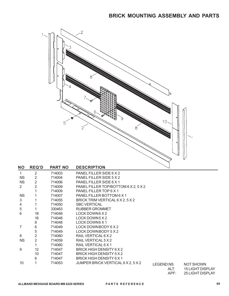 Brick mounting assembly and parts | Allmand Brothers MB 6200 User Manual | Page 69 / 76