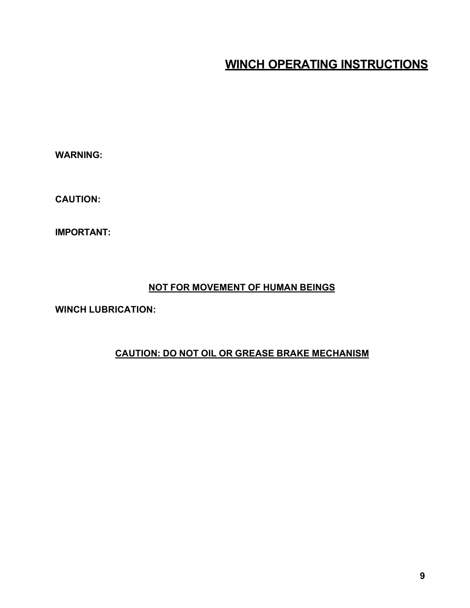 Winch operating instructions | Allmand Brothers MB 6200 User Manual | Page 9 / 76