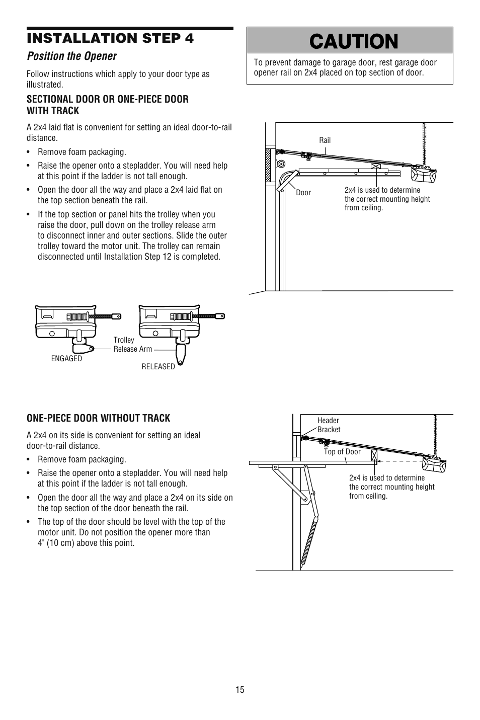 Position the opener, Installation step 4 | Chamberlain 248739 User Manual | Page 15 / 44