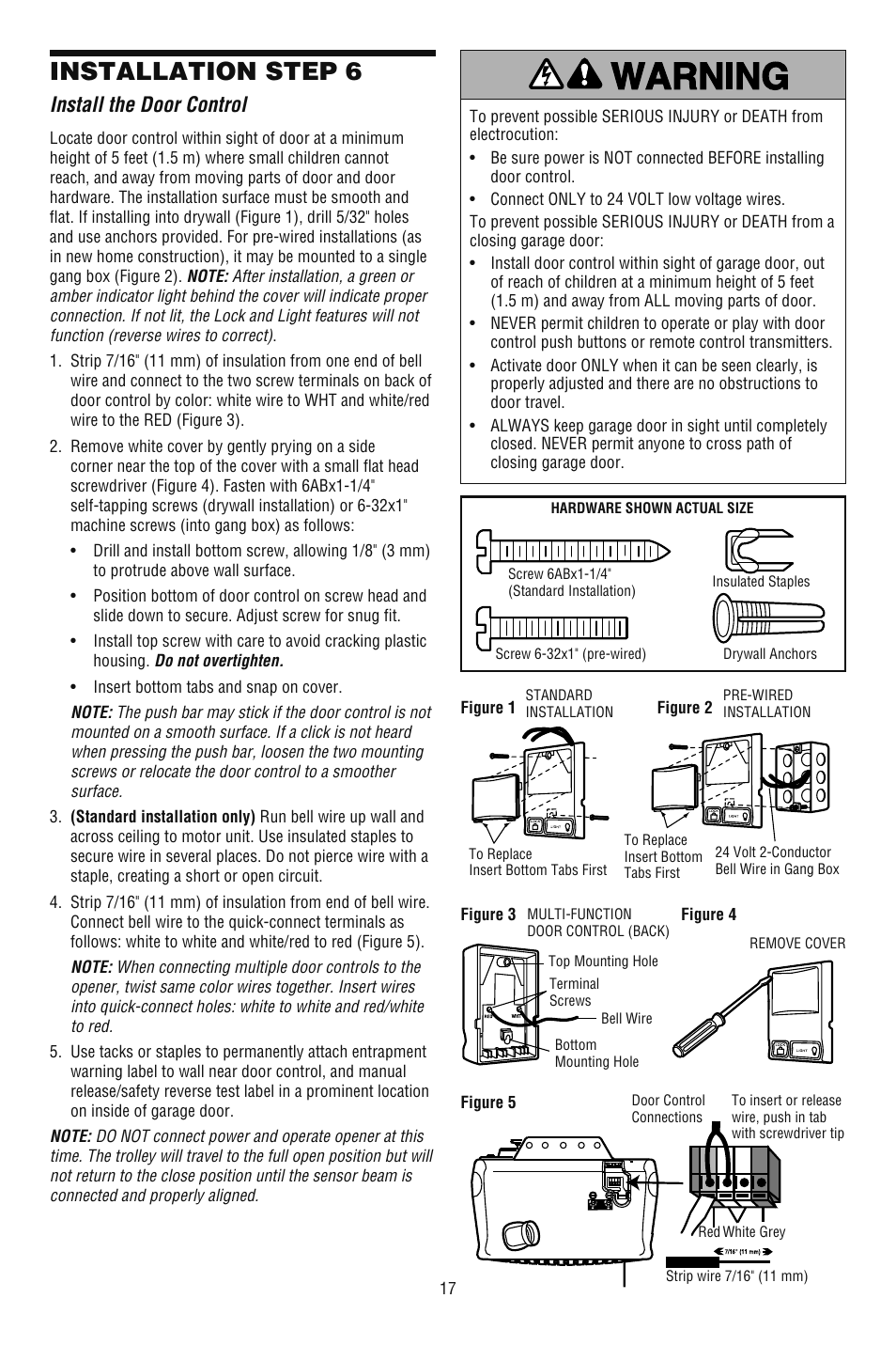 Install the door control, Installation step 6 | Chamberlain 248739 User Manual | Page 17 / 44