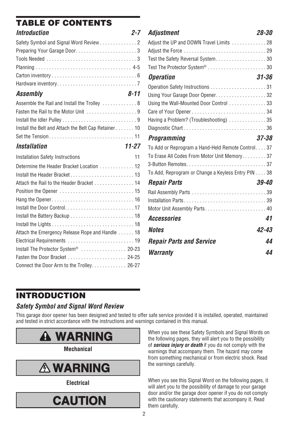 Chamberlain 248739 User Manual | Page 2 / 44