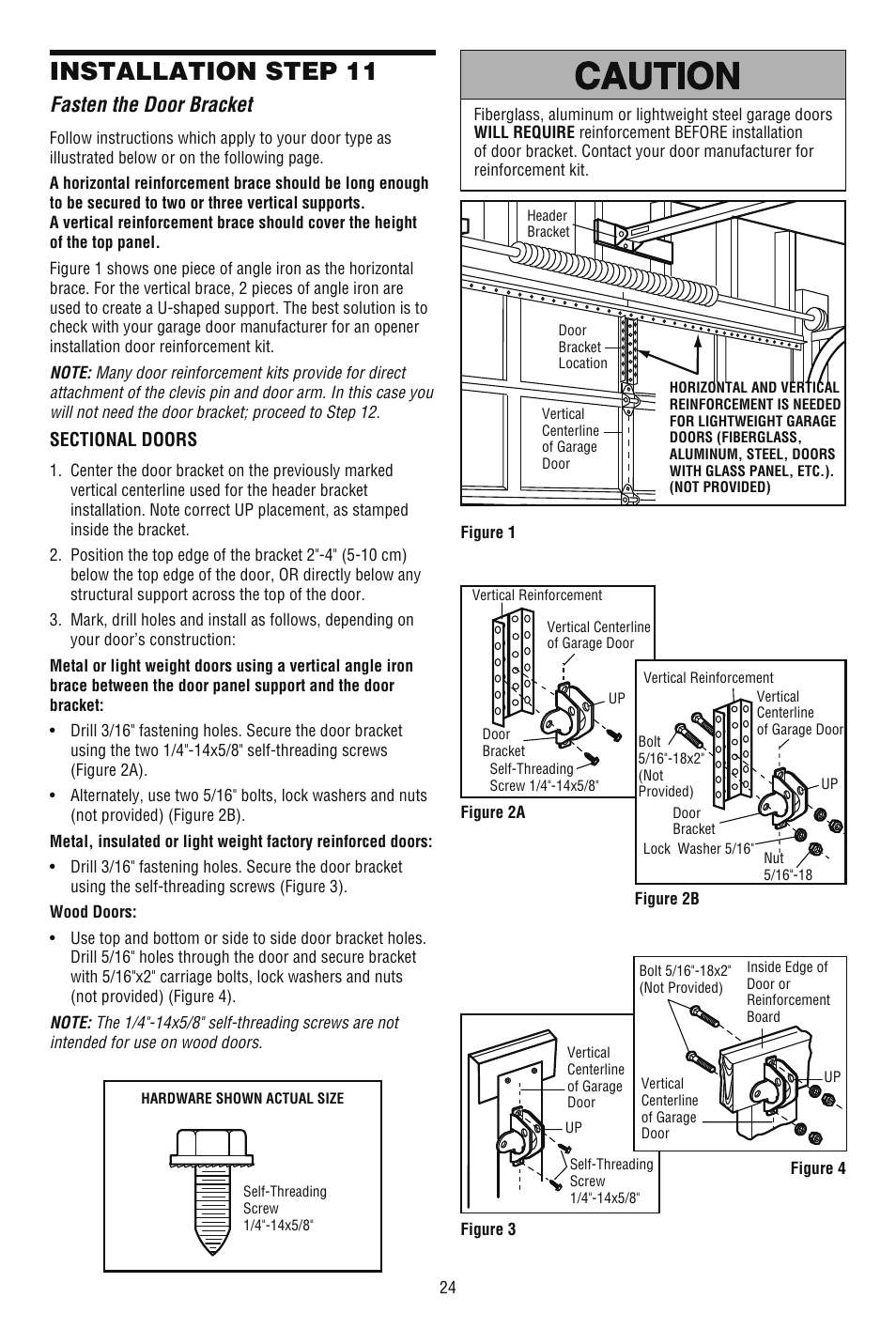 Fasten the door bracket, Installation step 11 | Chamberlain 248739 User Manual | Page 24 / 44