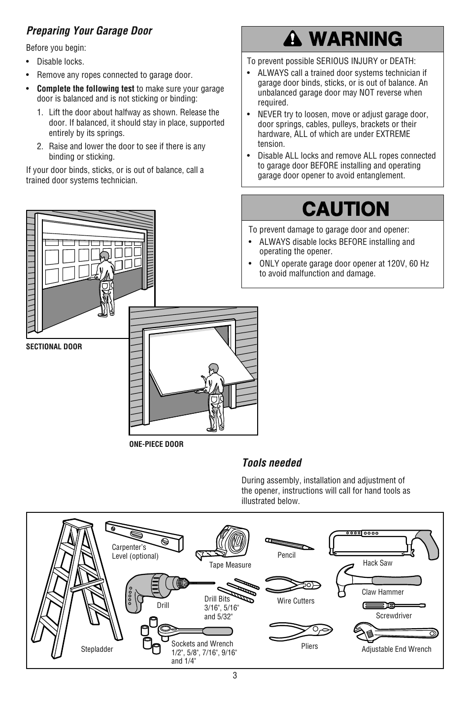 Preparing your garage door, Tools needed | Chamberlain 248739 User Manual | Page 3 / 44