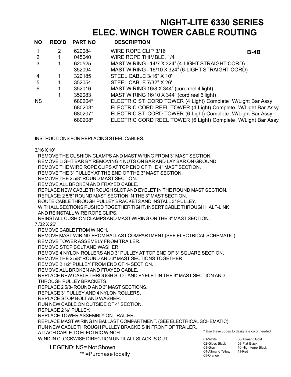 Night-lite 6330 series, Elec. winch tower cable routing | Allmand Brothers NL6330 User Manual | Page 13 / 87