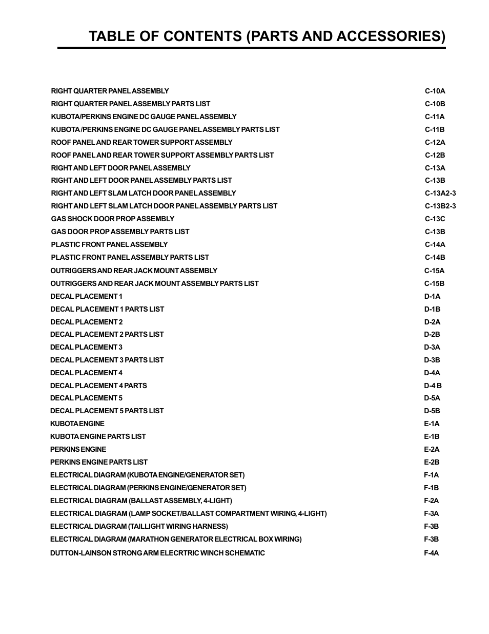 Night-lite 6330 series, Table of contents (parts and accessories) | Allmand Brothers NL6330 User Manual | Page 3 / 87