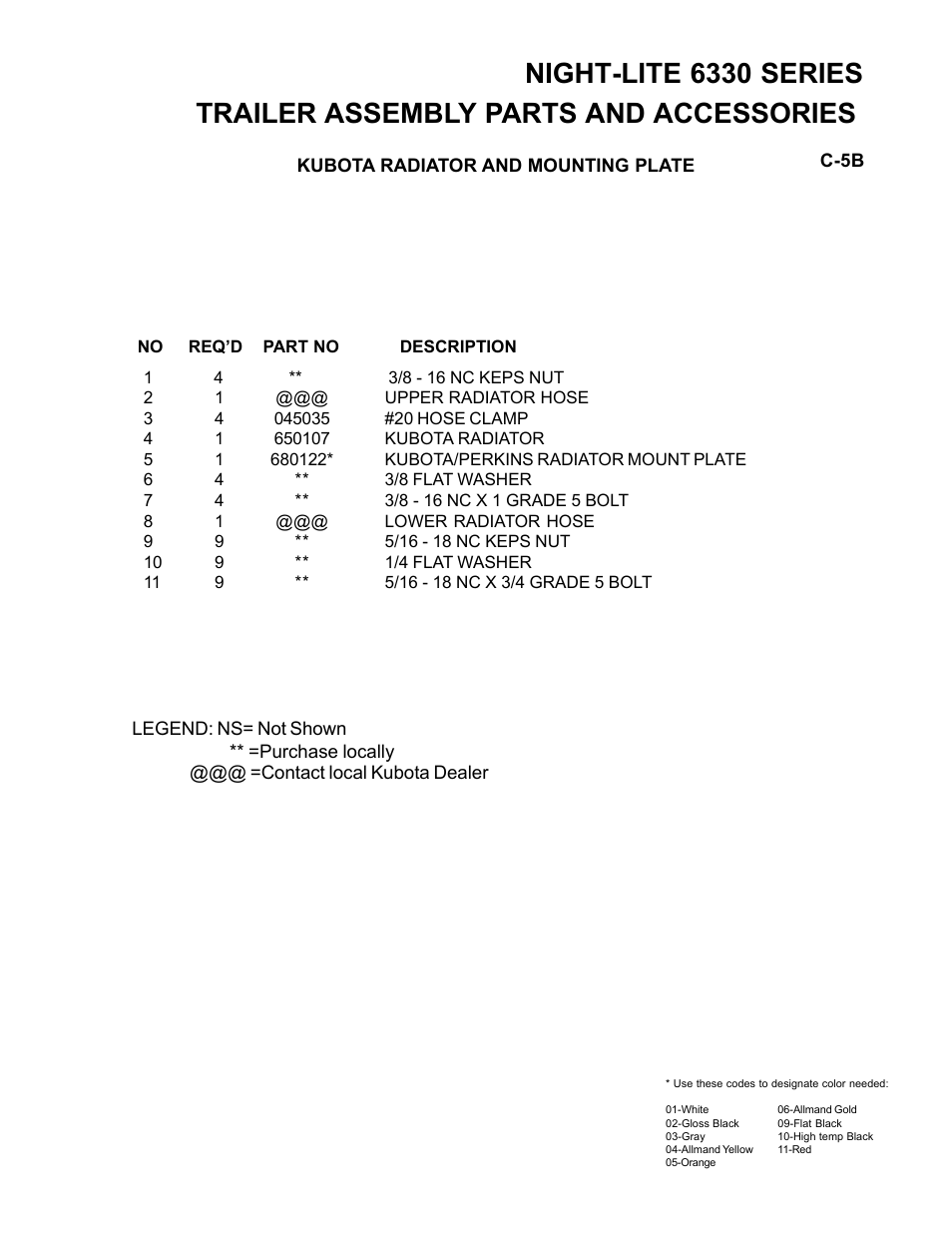 Night-lite 6330 series, Trailer assembly parts and accessories | Allmand Brothers NL6330 User Manual | Page 31 / 87