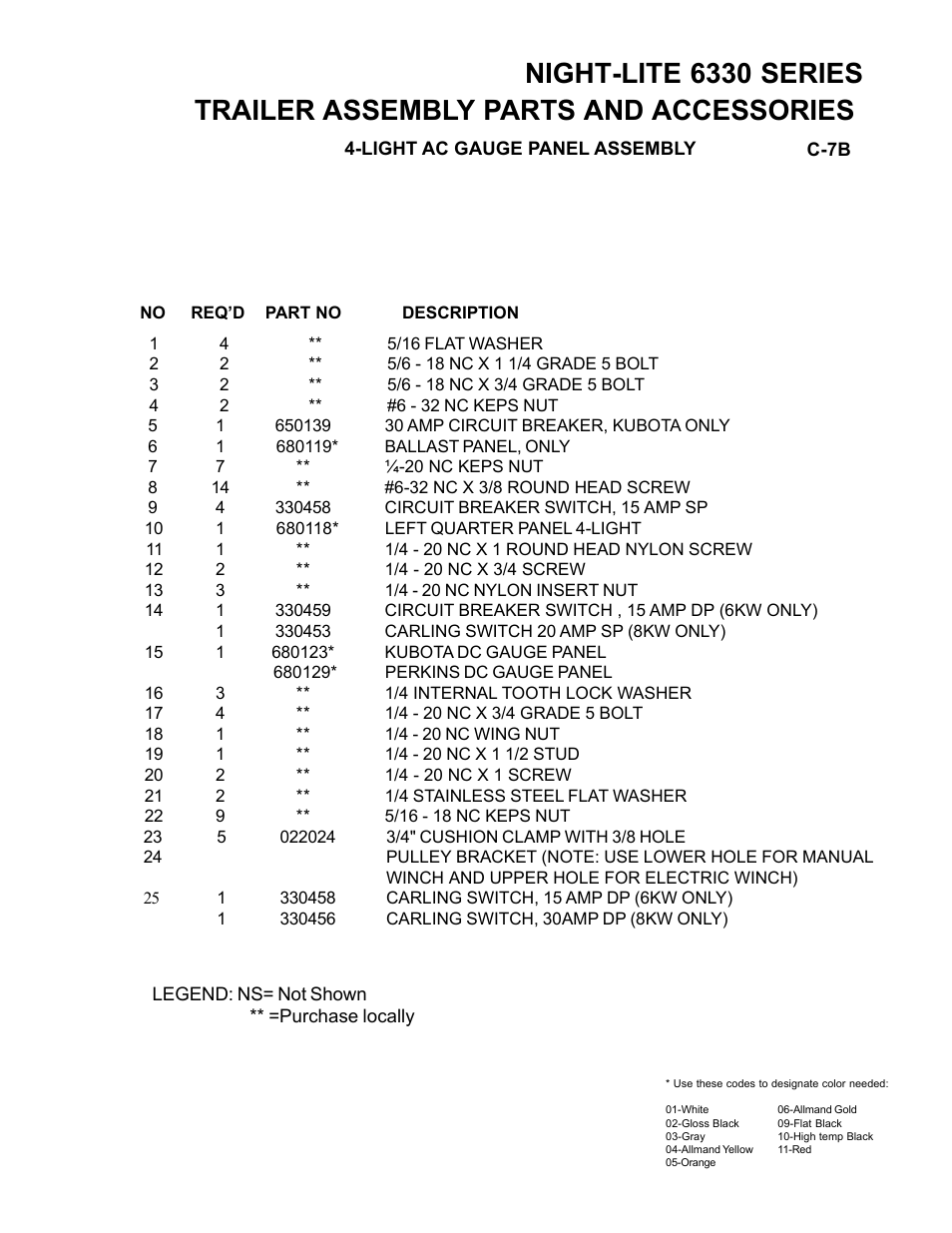Night-lite 6330 series, Trailer assembly parts and accessories | Allmand Brothers NL6330 User Manual | Page 37 / 87