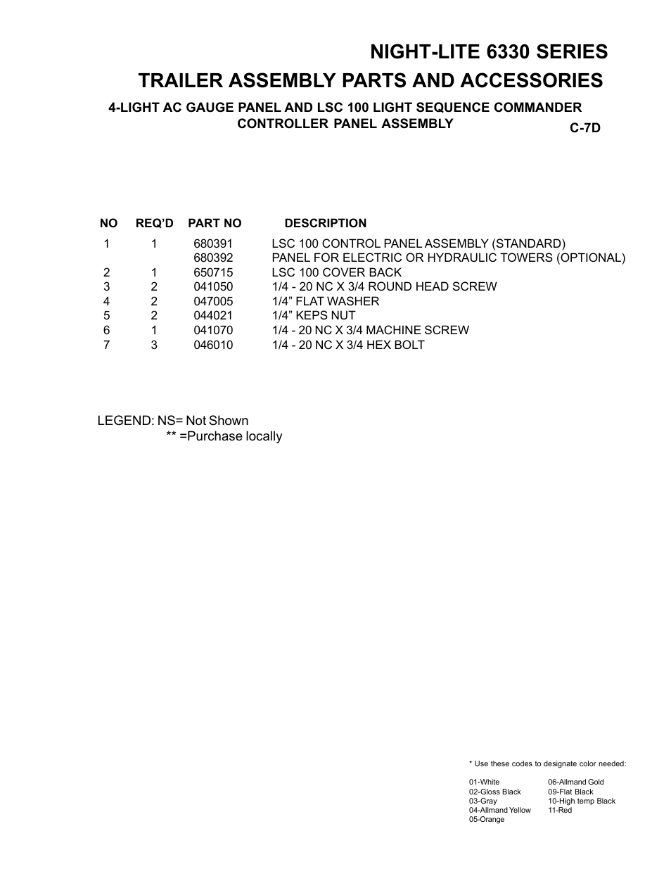 Night-lite 6330 series, Trailer assembly parts and accessories | Allmand Brothers NL6330 User Manual | Page 39 / 87