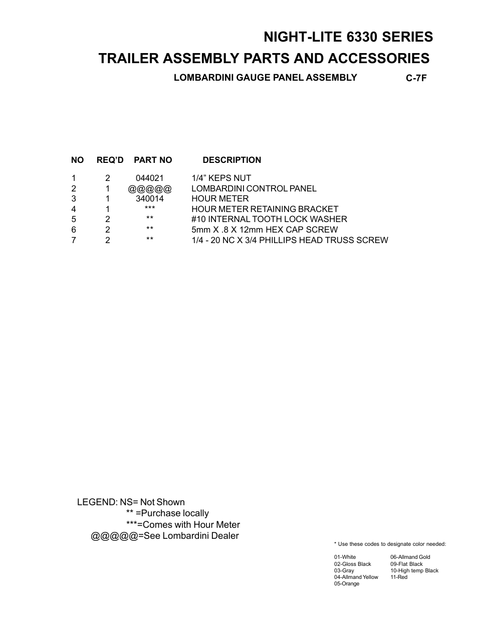 Night-lite 6330 series, Trailer assembly parts and accessories | Allmand Brothers NL6330 User Manual | Page 41 / 87