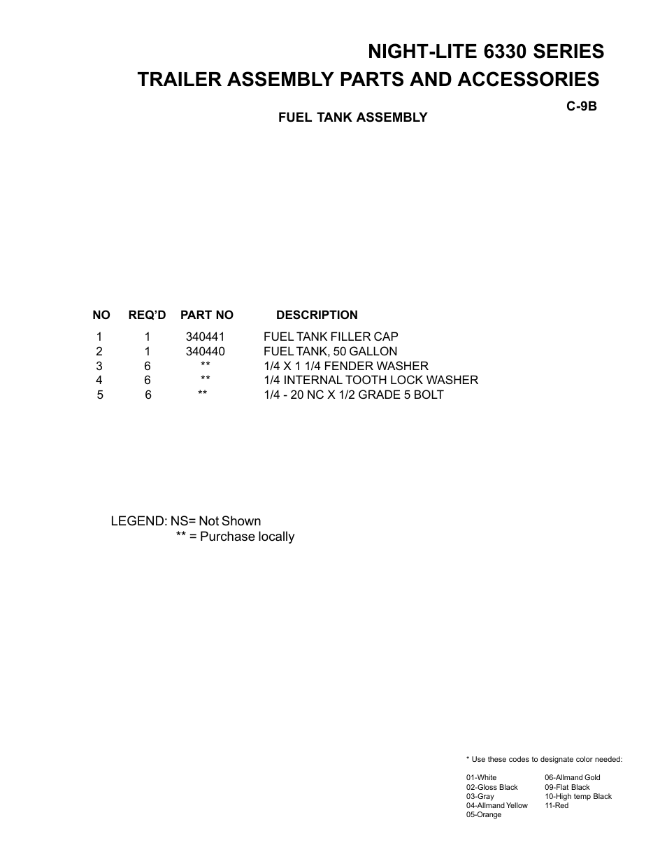 Night-lite 6330 series, Trailer assembly parts and accessories | Allmand Brothers NL6330 User Manual | Page 47 / 87