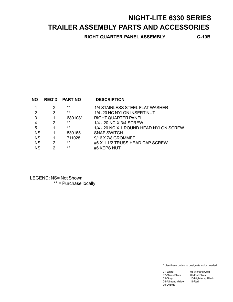 Night-lite 6330 series, Trailer assembly parts and accessories | Allmand Brothers NL6330 User Manual | Page 49 / 87