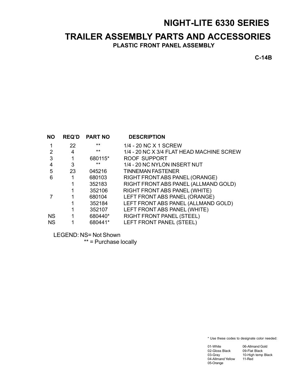 Night-lite 6330 series, Trailer assembly parts and accessories | Allmand Brothers NL6330 User Manual | Page 61 / 87