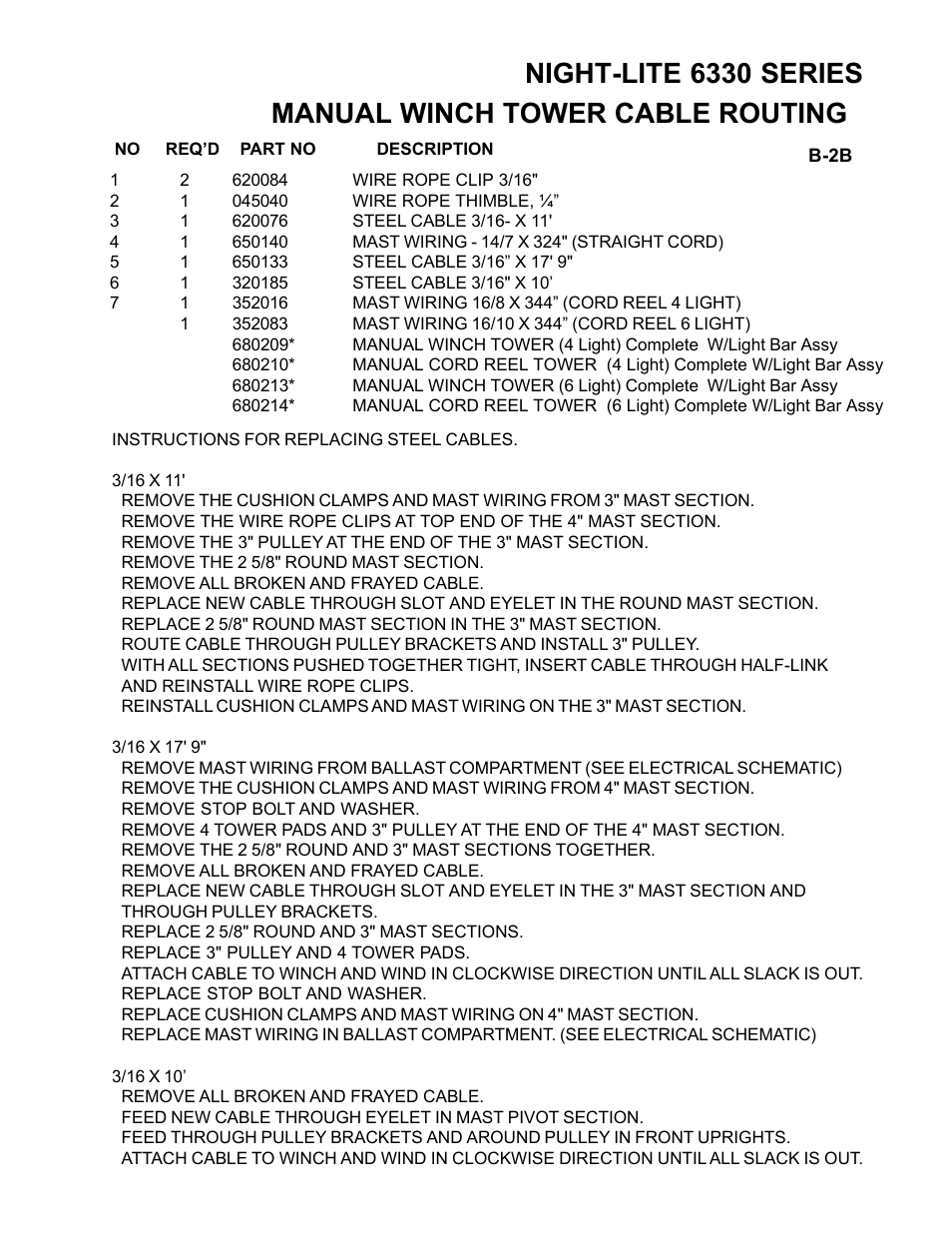 Night-lite 6330 series, Manual winch tower cable routing | Allmand Brothers NL6330 User Manual | Page 9 / 87