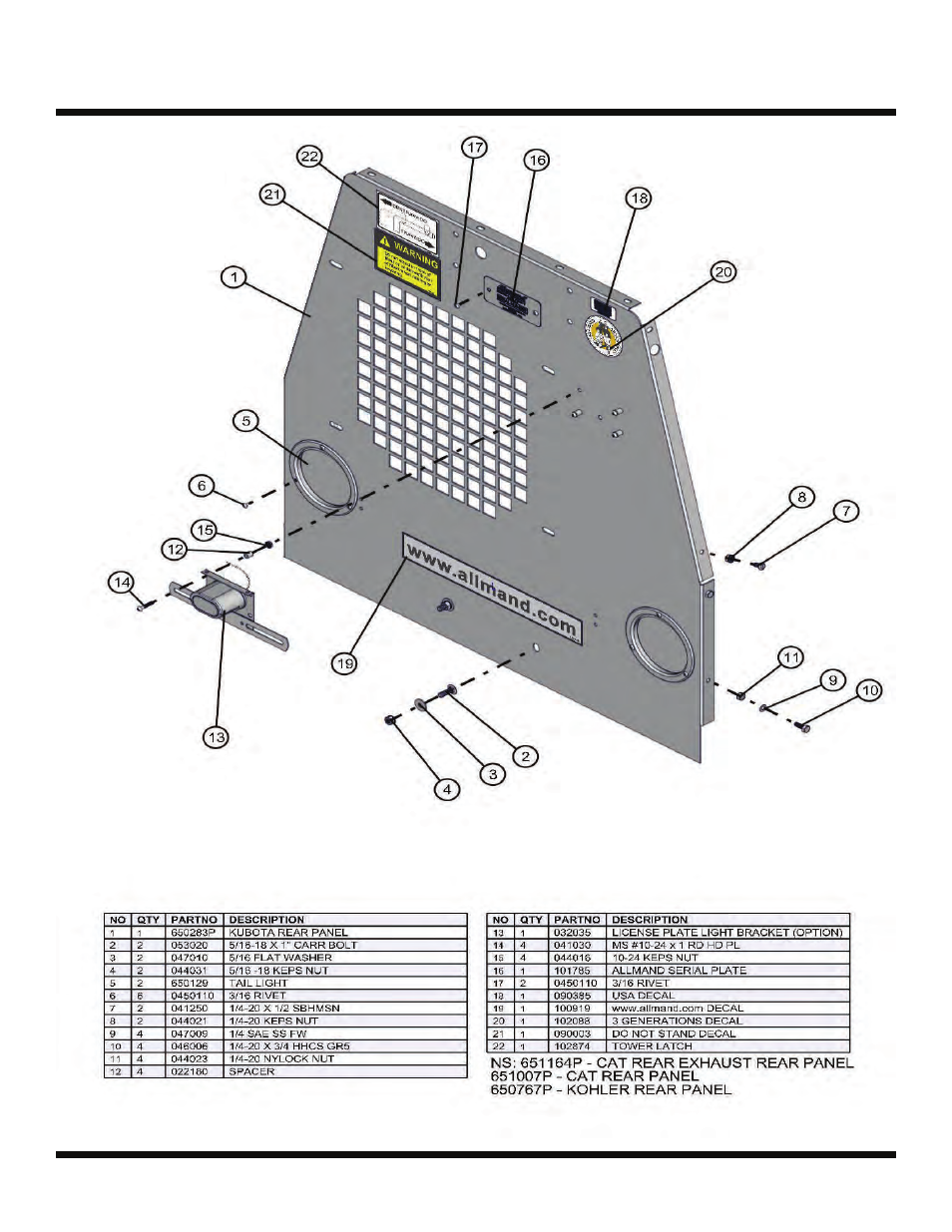 Rear panel, Night lite pro 50-60 hz | Allmand Brothers NIGHT LITE PRO LD User Manual | Page 43 / 54