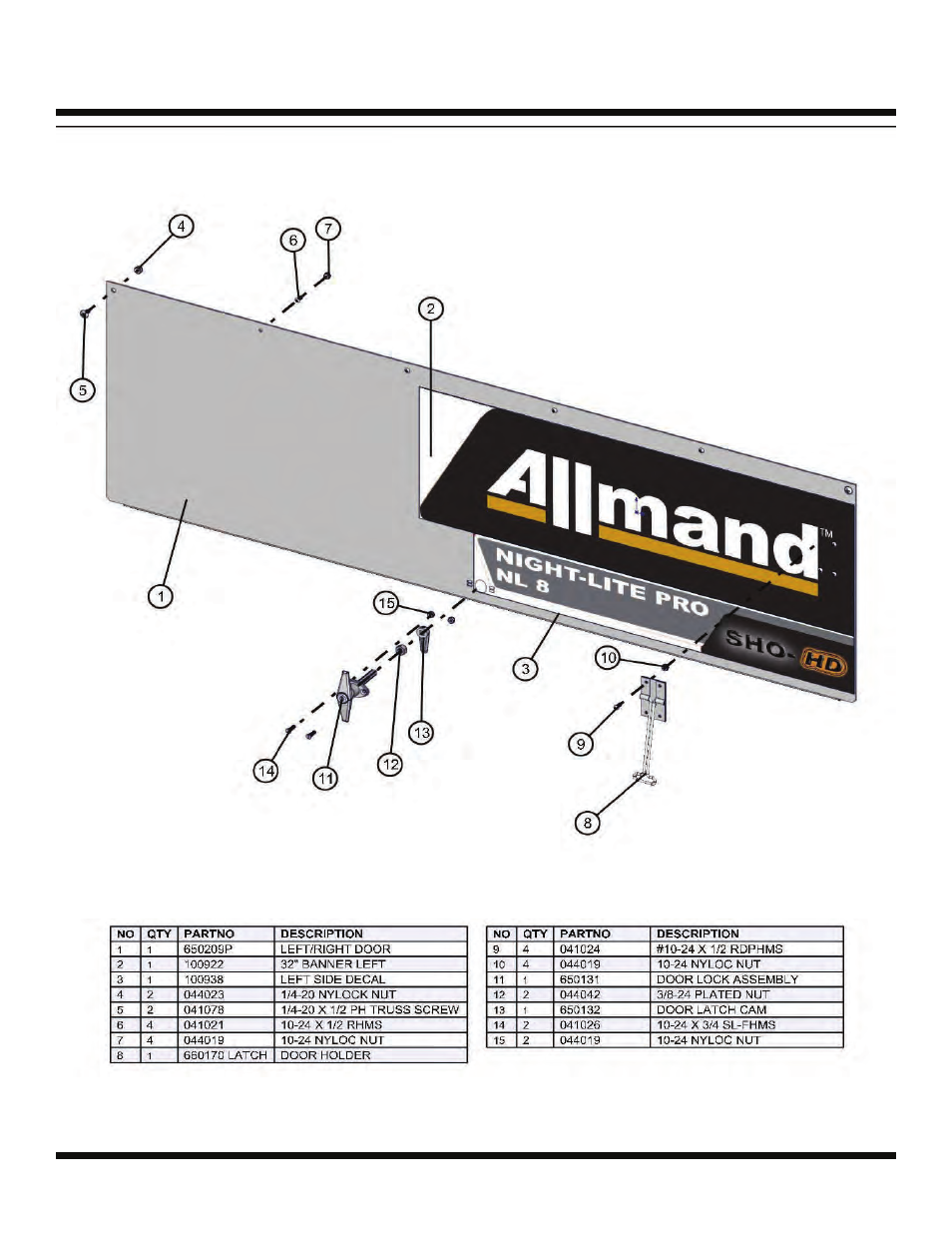 Left side door panel, Night lite pro 50-60 hz | Allmand Brothers NIGHT LITE PRO LD User Manual | Page 46 / 54