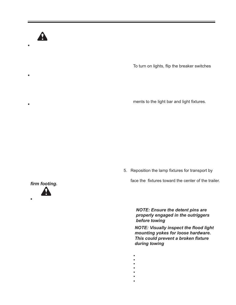 Manual winch vertical mast operation, Description of operation, Safety | Warning to erect mast and raise lights, Warning | Allmand Nite-Lite Pro Vertical Tower V Series User Manual | Page 15 / 90