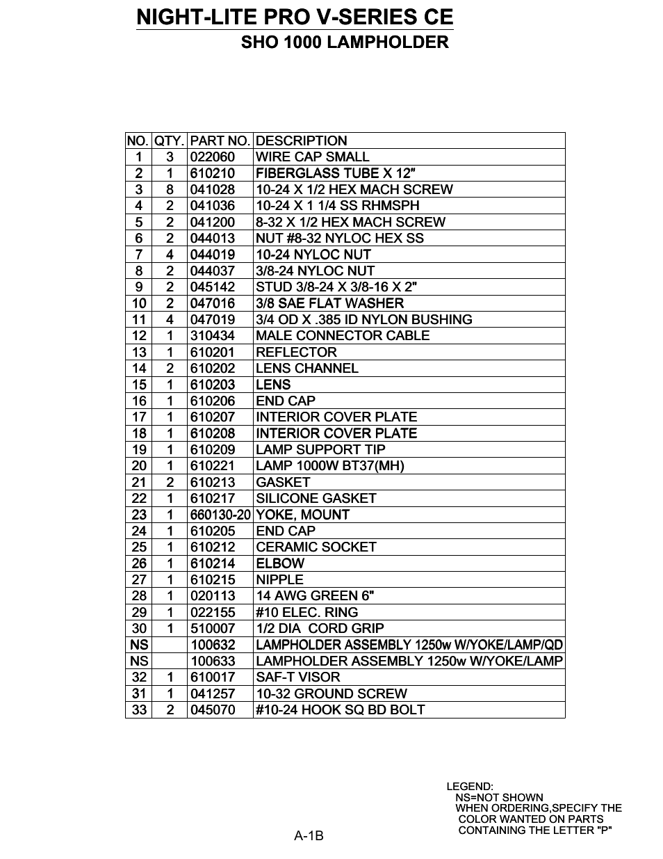 Night-lite pro v-series ce, Sho 1000 lampholder | Allmand Nite-Lite Pro Vertical Tower V Series User Manual | Page 37 / 90