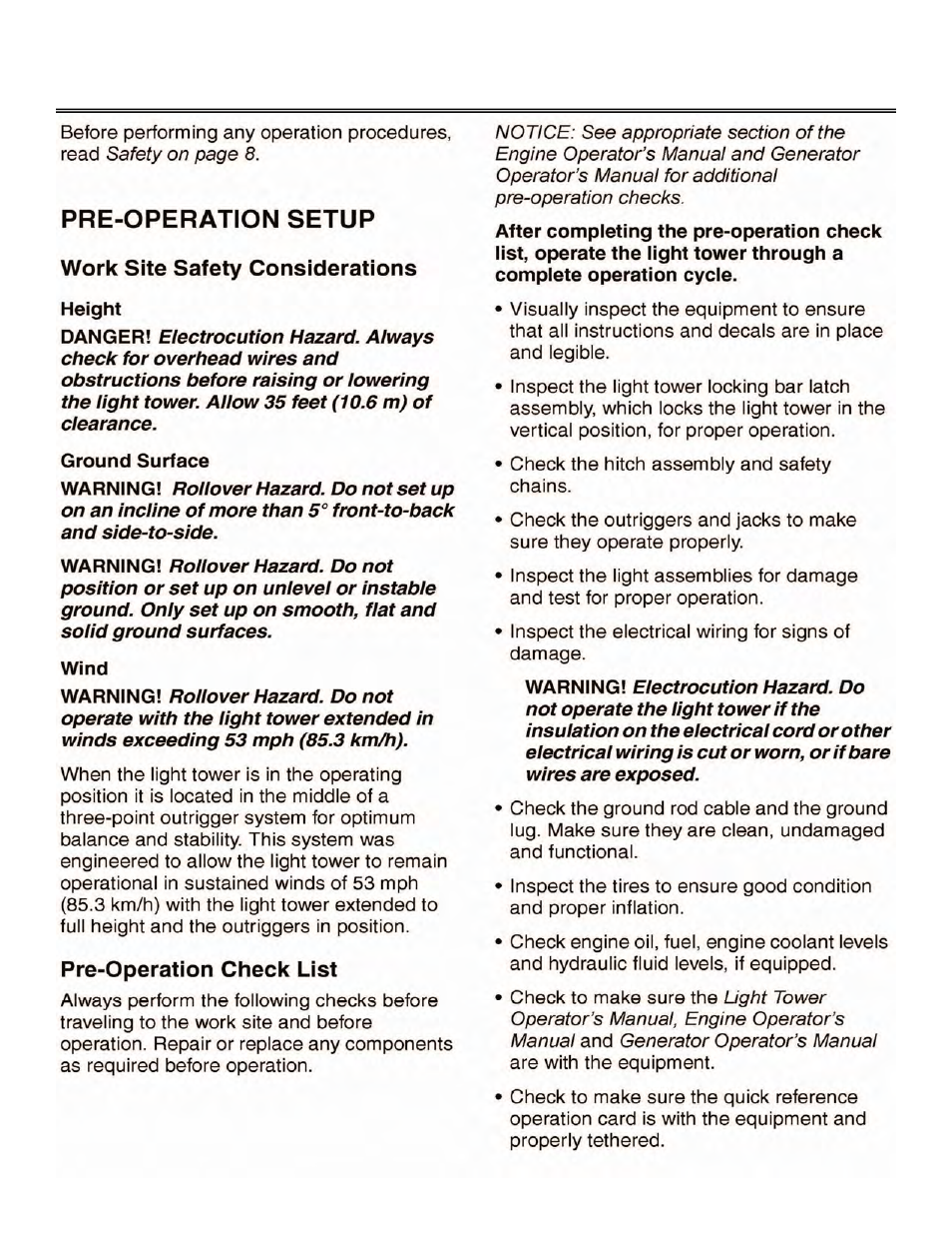 Operation | Allmand Brothers NIGHT LITE PRO V User Manual | Page 36 / 67