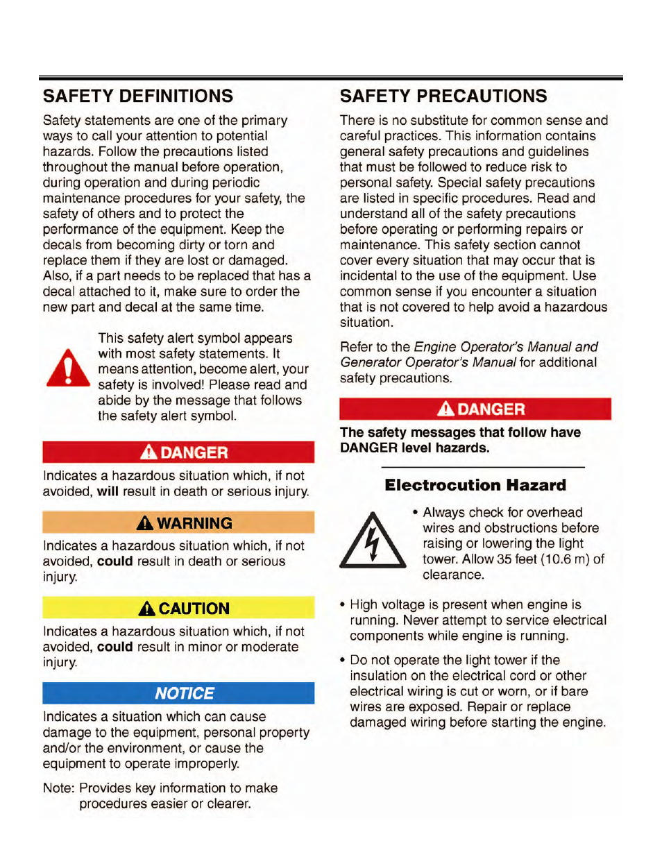 Safety | Allmand Brothers NIGHT LITE PRO V User Manual | Page 8 / 67