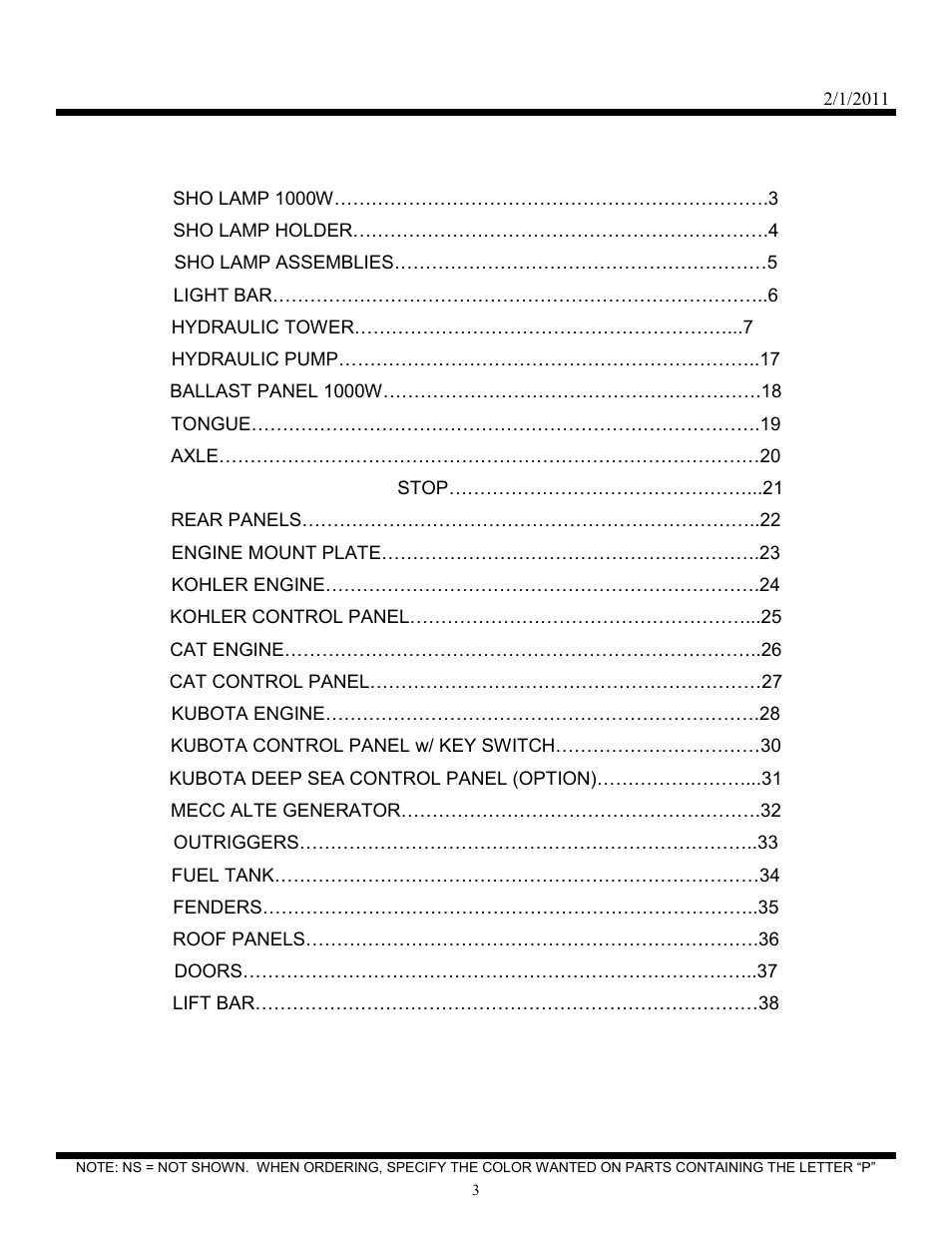 Night lite pro v-series se power, Index | Allmand Brothers NIGHT LITE PRO V User Manual | Page 3 / 39