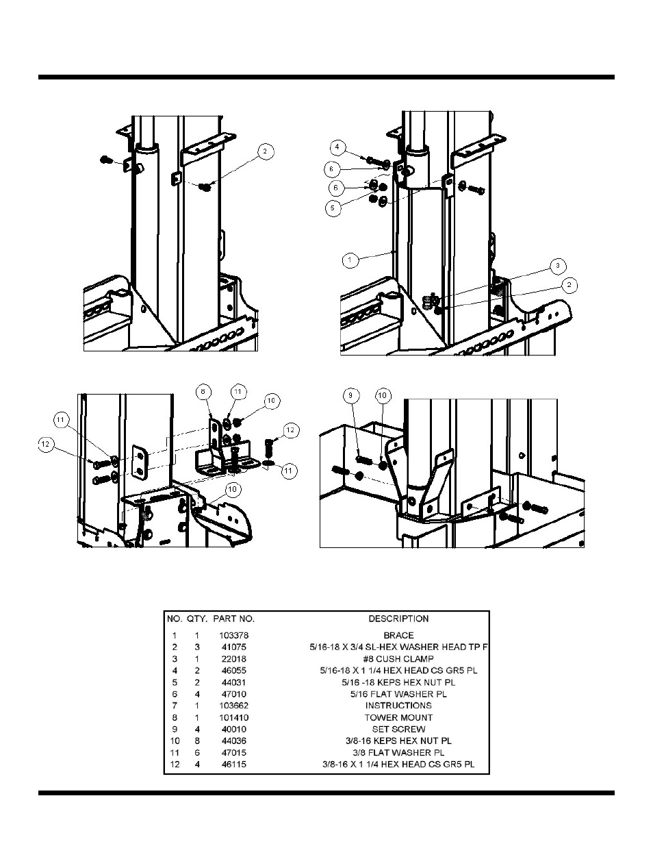 Night lite pro ii, Vertical tower mount brace | Allmand Brothers NL PRO II User Manual | Page 108 / 174