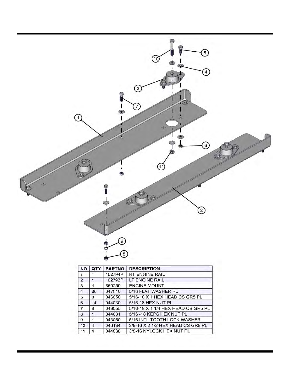 Engine rails non containment tray, Night lite pro ii | Allmand Brothers NL PRO II User Manual | Page 129 / 174