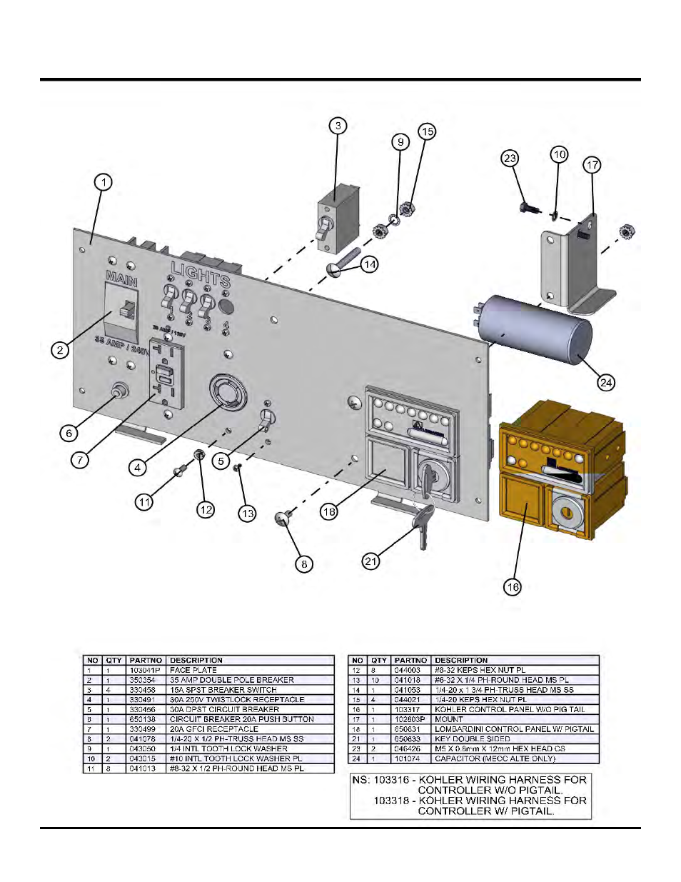 Kohler control panel, Night lite pro ii | Allmand Brothers NL PRO II User Manual | Page 136 / 174